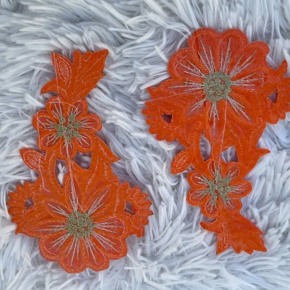 Orange Iron On Patches Orange Flower Embroidery Craft Clothes Accessory set of 2 - Picture 5 of 7